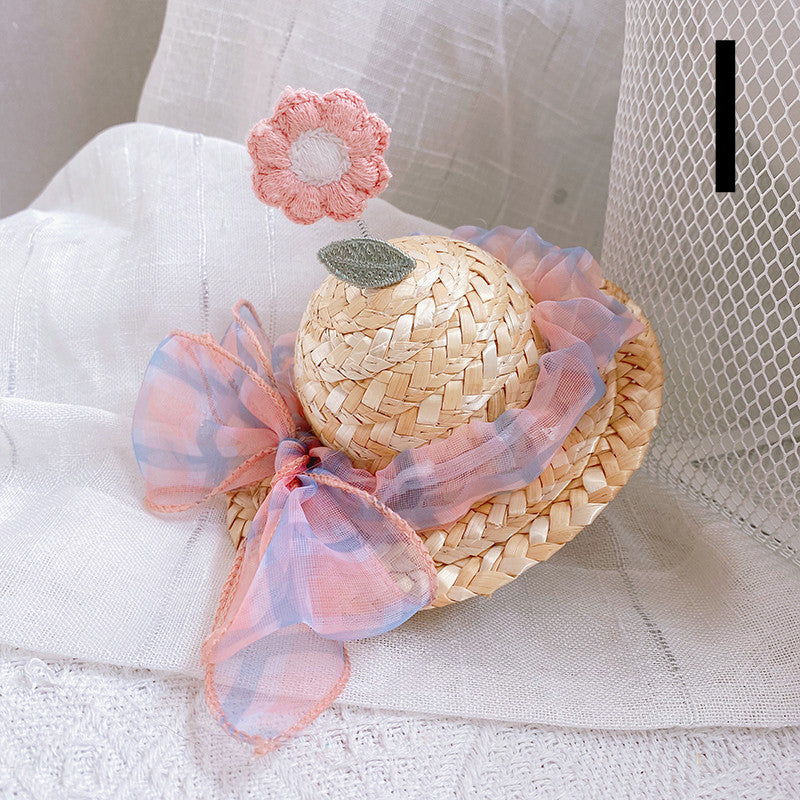 KFX-9142333 Cute Knitted Straw Hat with Flowers for Dogs and Cats - Multiple Sizes Available