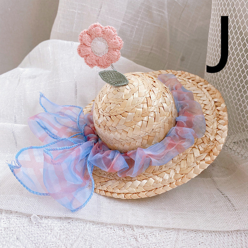 KFX-9142333 Cute Knitted Straw Hat with Flowers for Dogs and Cats - Multiple Sizes Available
