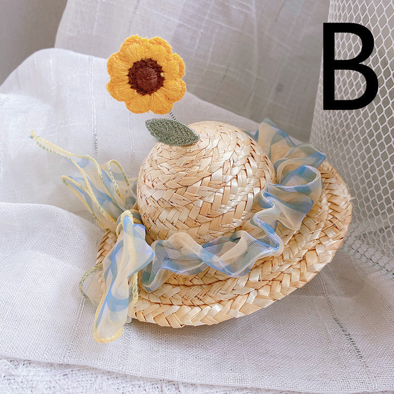KFX-9142333 Cute Knitted Straw Hat with Flowers for Dogs and Cats - Multiple Sizes Available