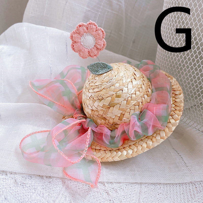 KFX-9142333 Cute Knitted Straw Hat with Flowers for Dogs and Cats - Multiple Sizes Available