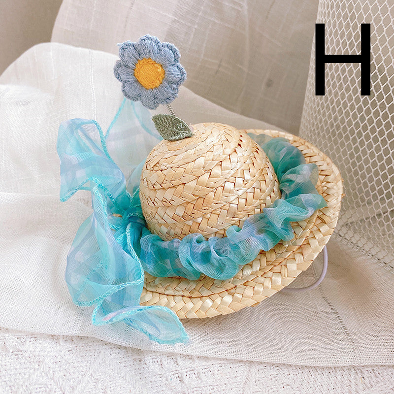 KFX-9142333 Cute Knitted Straw Hat with Flowers for Dogs and Cats - Multiple Sizes Available