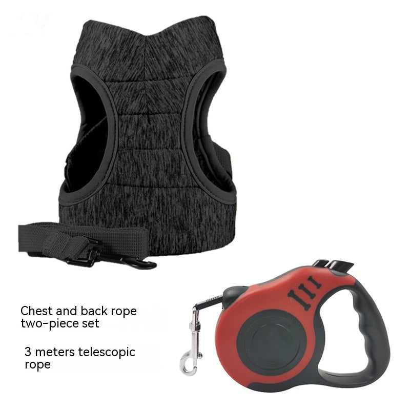KFX-9143101 Vest-Style Pet Chest Strap with 1.2m and 3m Telescopic Leash Options for Safe Outdoor Use