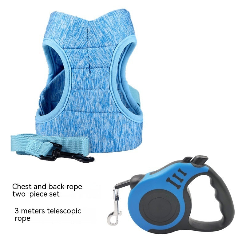 KFX-9143101 Vest-Style Pet Chest Strap with 1.2m and 3m Telescopic Leash Options for Safe Outdoor Use