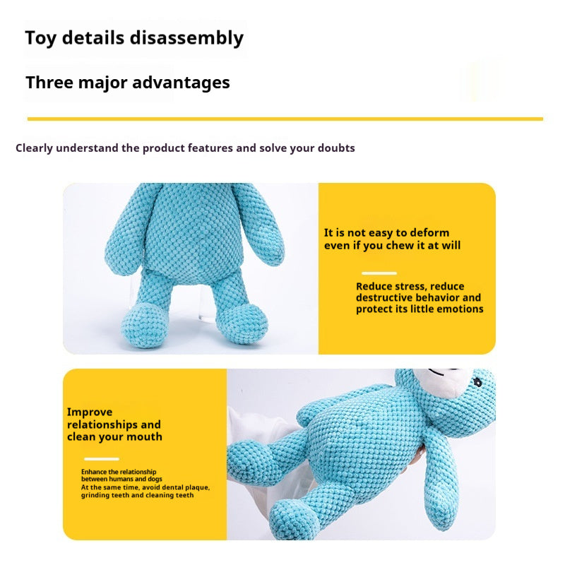 KFX-9144893 Sky Blue Plush Bear Interactive Dog Toy - 27x22CM Companion for Pets