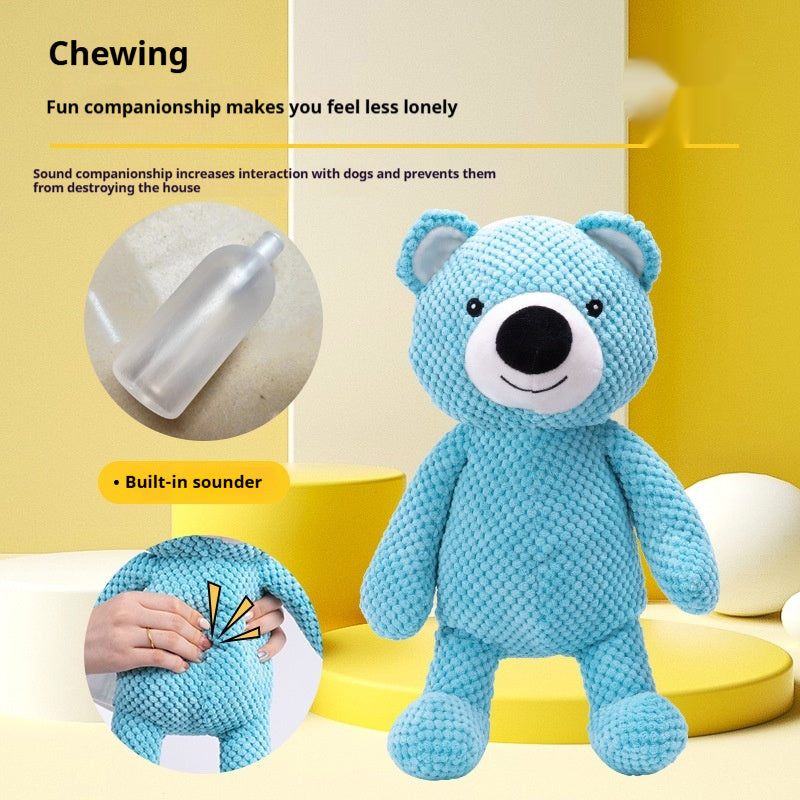 KFX-9144893 Sky Blue Plush Bear Interactive Dog Toy - 27x22CM Companion for Pets