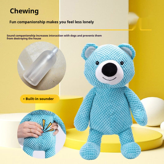 KFX-9144893 Sky Blue Plush Bear Interactive Dog Toy - 27x22CM Companion for Pets
