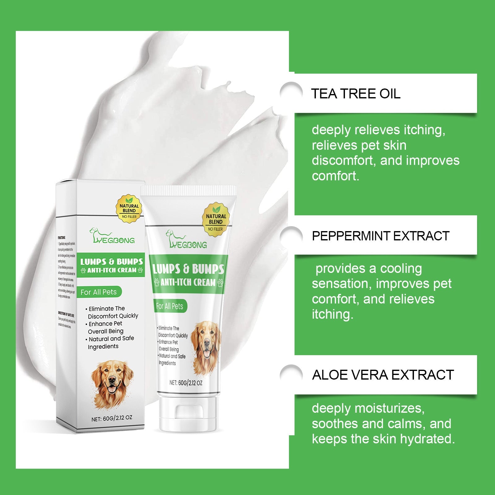 KFX-9145149 Pet Antipruritic Cream for Cats – Skin Repair with Tea Tree Oil and Botanical Extracts, 60g