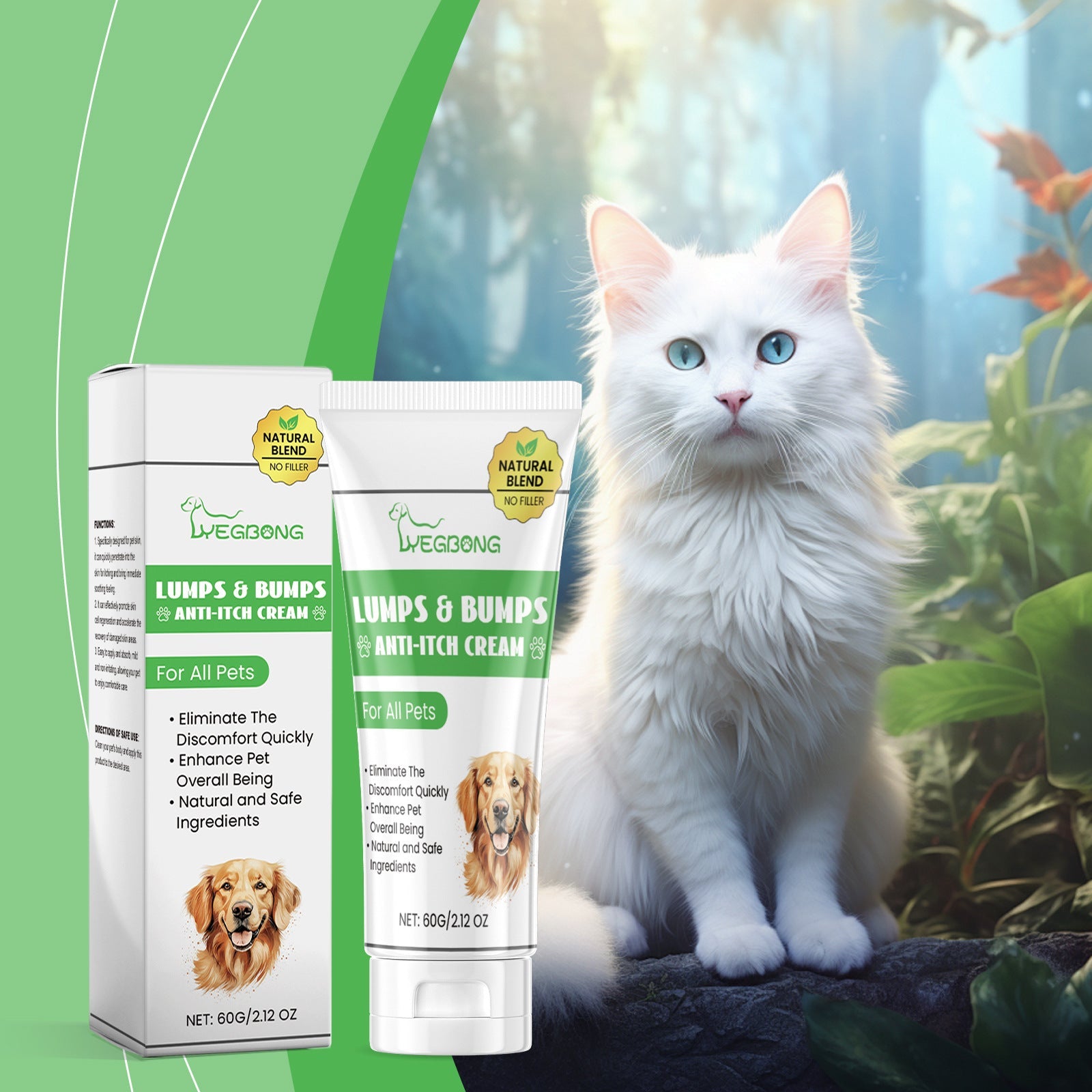 KFX-9145149 Pet Antipruritic Cream for Cats – Skin Repair with Tea Tree Oil and Botanical Extracts, 60g