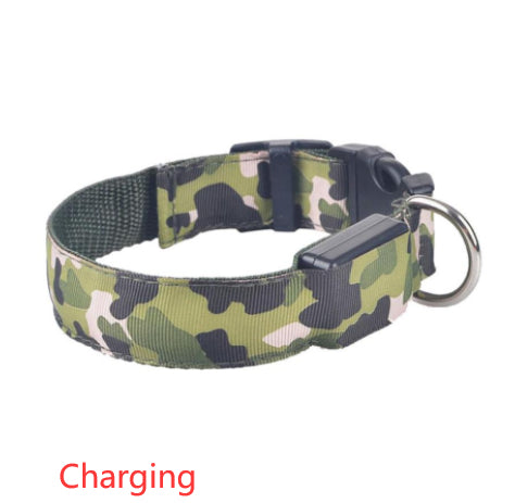 KFX-9145277 Luminous Camouflage Dog Collar with Adjustable Lighting Modes for Night Safety