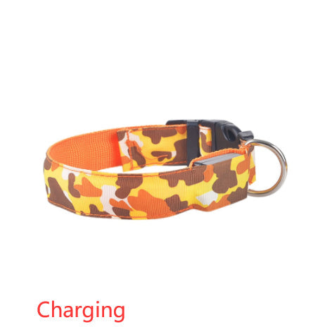 KFX-9145277 Luminous Camouflage Dog Collar with Adjustable Lighting Modes for Night Safety