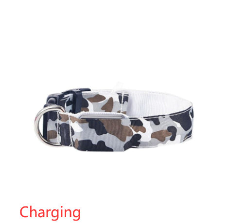 KFX-9145277 Luminous Camouflage Dog Collar with Adjustable Lighting Modes for Night Safety