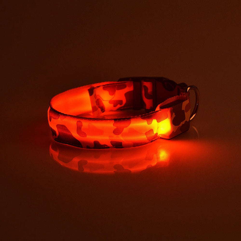 KFX-9145277 Luminous Camouflage Dog Collar with Adjustable Lighting Modes for Night Safety