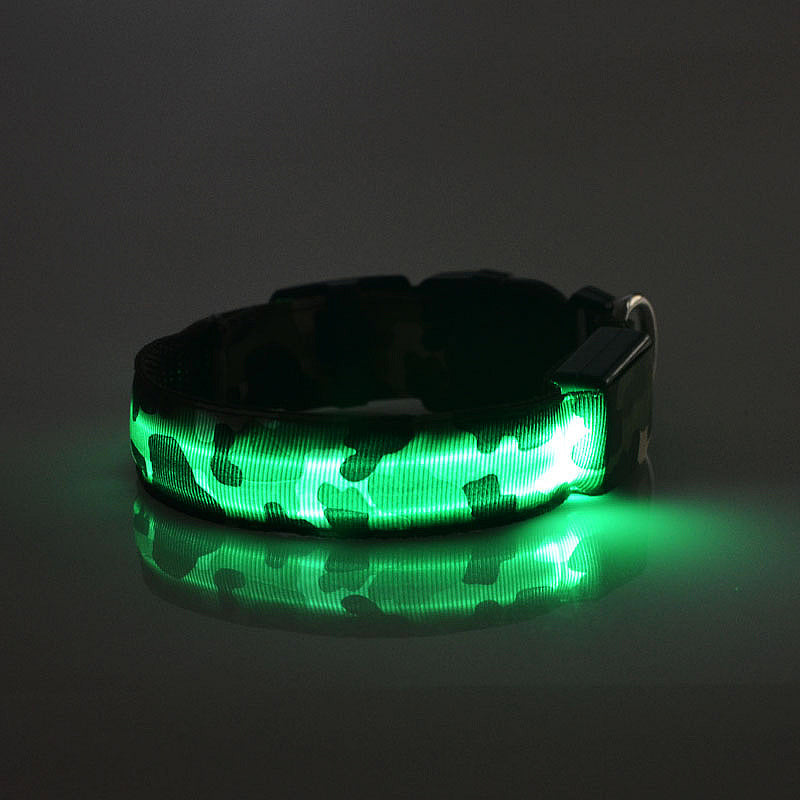 KFX-9145277 Luminous Camouflage Dog Collar with Adjustable Lighting Modes for Night Safety