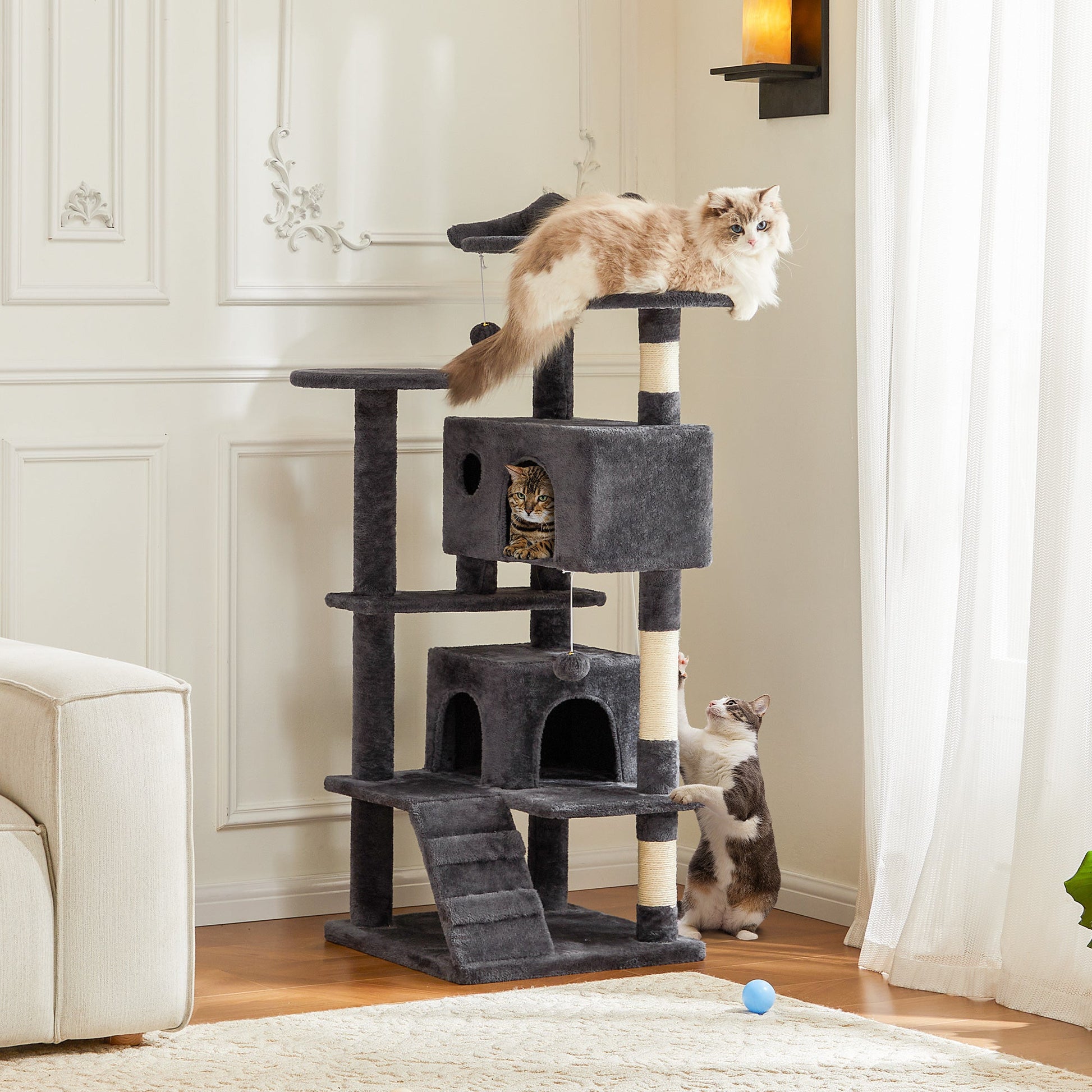 KFX-9146557 Multi-Level Large Cat Tree Tower with Scratching Post and Cozy Jumping Platform, 80-Inch, Grey