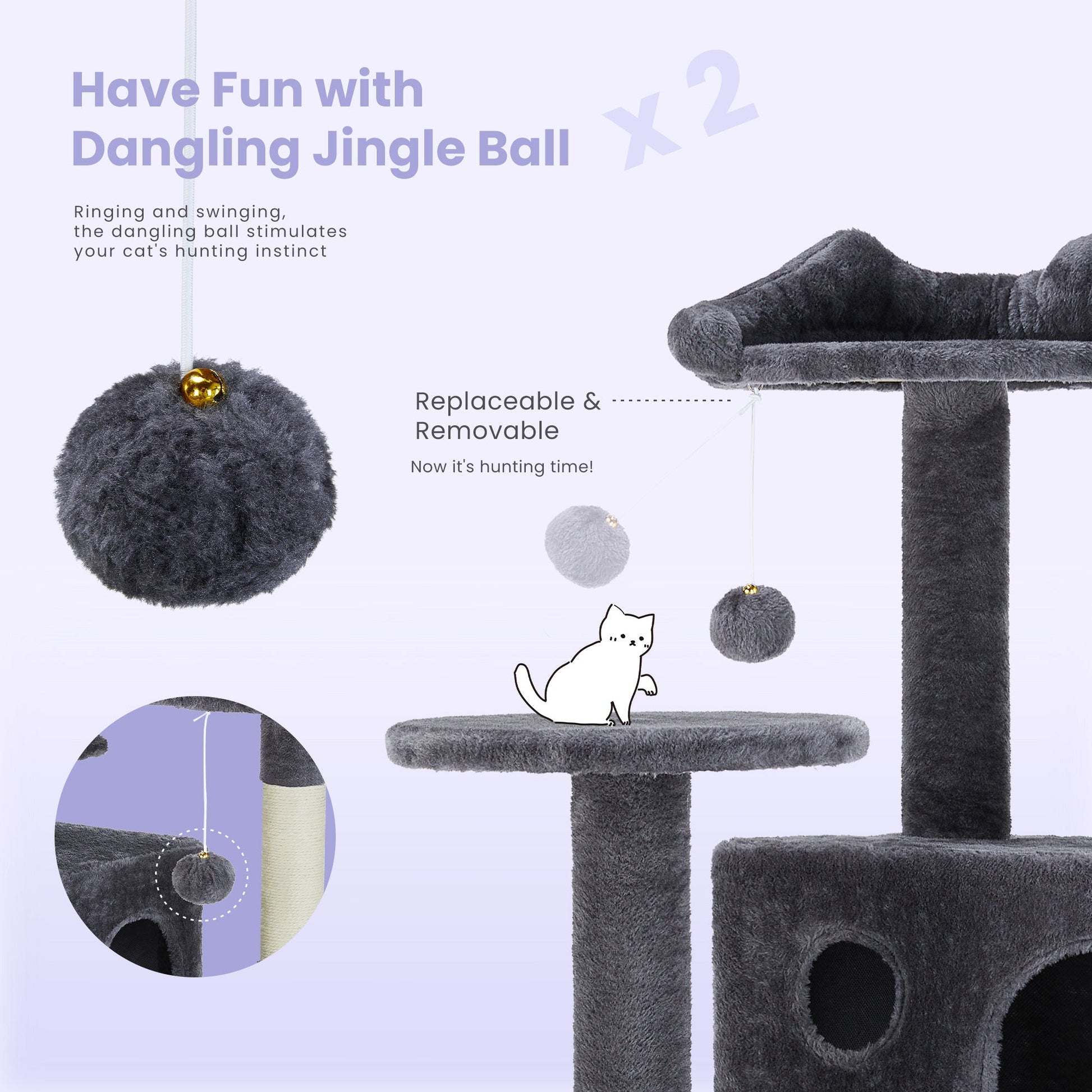 KFX-9146557 Multi-Level Large Cat Tree Tower with Scratching Post and Cozy Jumping Platform, 80-Inch, Grey