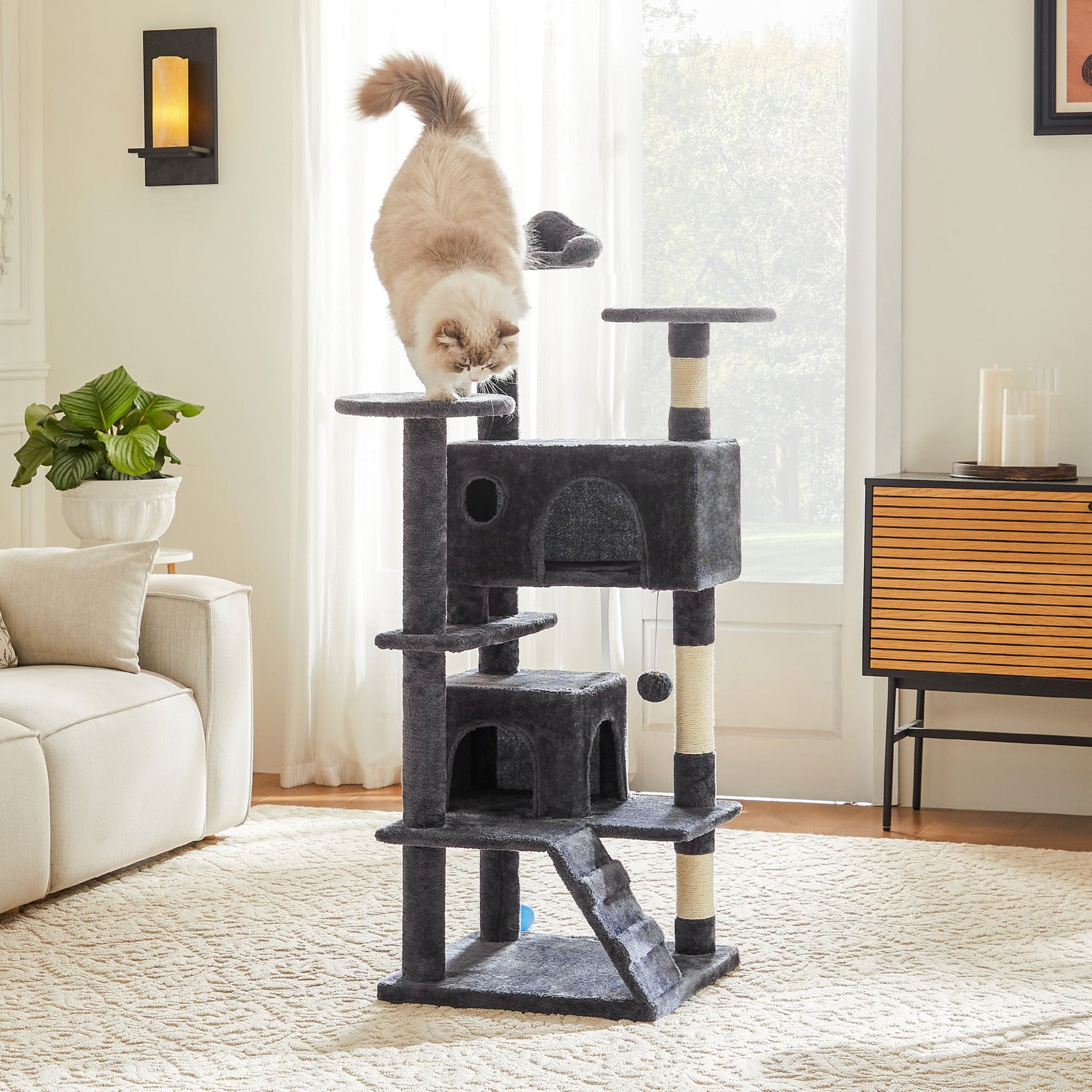 KFX-9146557 Multi-Level Large Cat Tree Tower with Scratching Post and Cozy Jumping Platform, 80-Inch, Grey