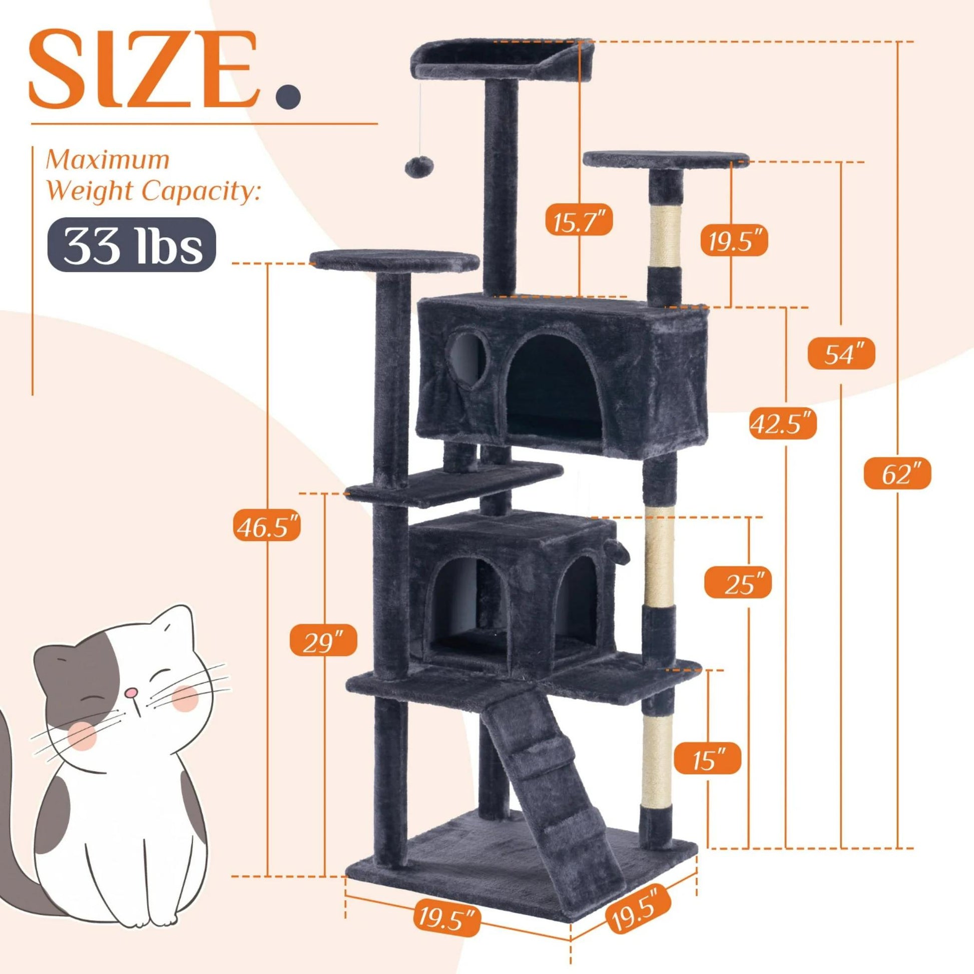 KFX-9146557 Multi-Level Large Cat Tree Tower with Scratching Post and Cozy Jumping Platform, 80-Inch, Grey