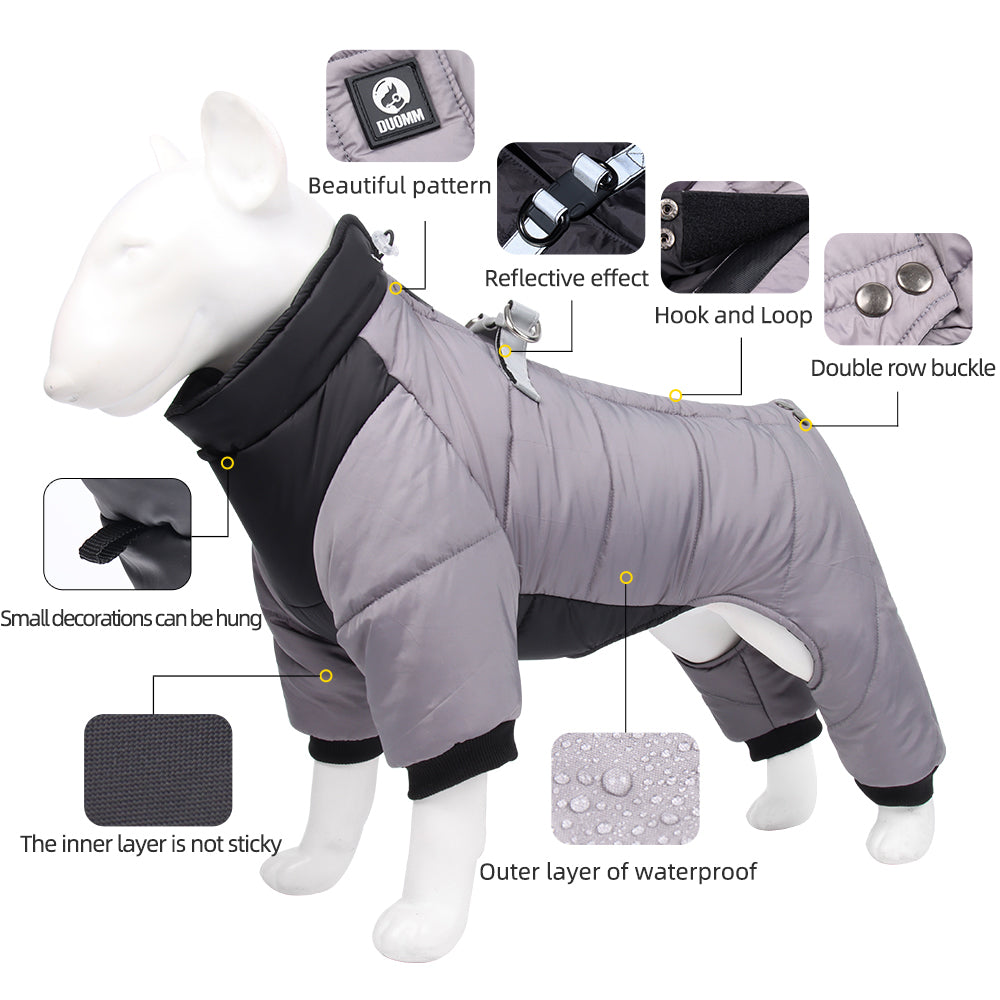 KFX-9147709 Winter Thicken Four-Legged Dog Clothing in Multiple Colors with Reflective Rope Options