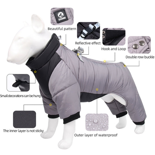 KFX-9147709 Winter Thicken Four-Legged Dog Clothing in Multiple Colors with Reflective Rope Options