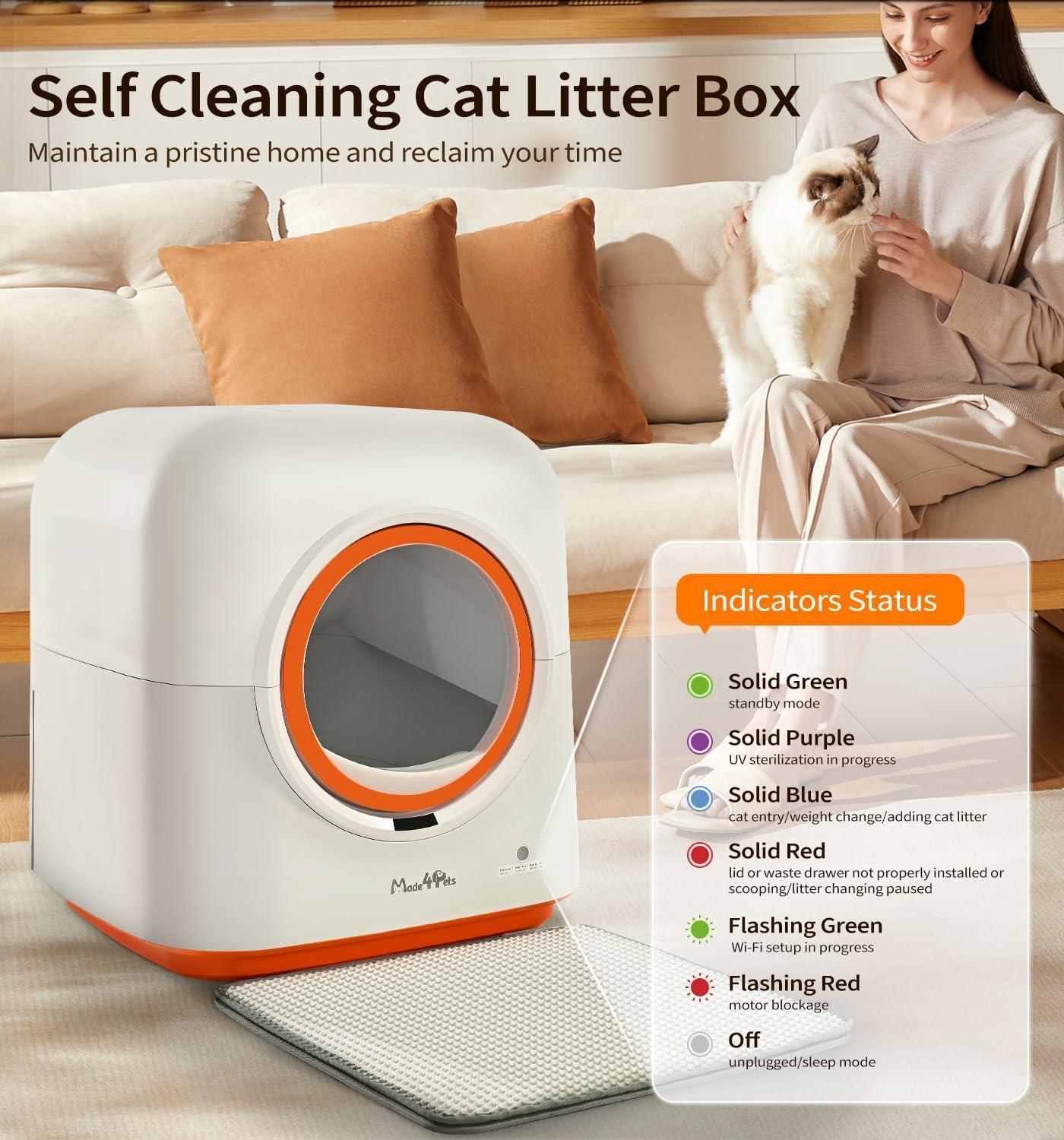 KFX-9148733 Automatic Self-Cleaning Cat Litter Box with Smart App Control and Deodorizing System for Multiple Cats