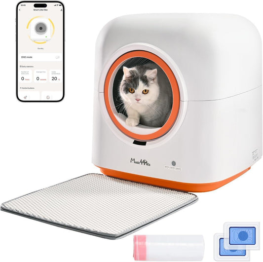 KFX-9148733 Automatic Self-Cleaning Cat Litter Box with Smart App Control and Deodorizing System for Multiple Cats