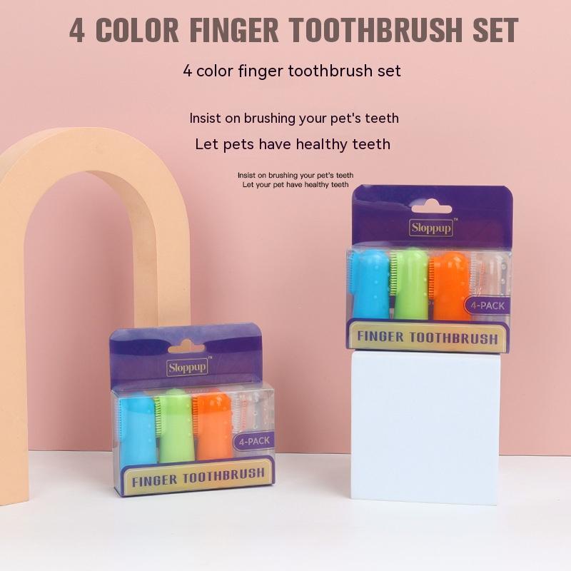 KFX-9148861 Pet Finger Toothbrush Set for Cats and Dogs - 4 Piece TPR Pack