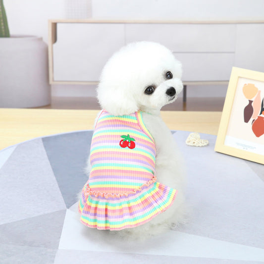 KFX-9149629 Colorful Pet Clothes: Striped Skirts & Vests for Dogs in Pink and Orange