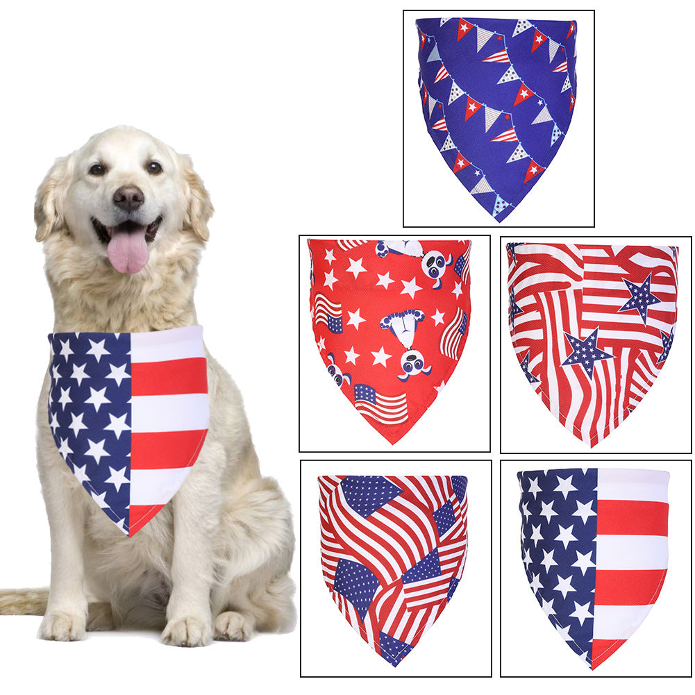 KFX-9150653 American Flag Triangle Towel for Pets - Single Layer Polyester Slobber Towel