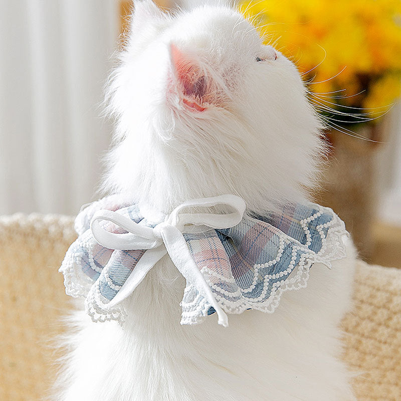 KFX-9151037 Stylish Lattice Cat Scarf Collar for Pets - Adjustable Sizes XS to M