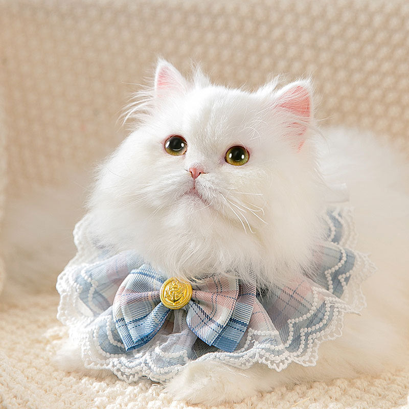 KFX-9151037 Stylish Lattice Cat Scarf Collar for Pets - Adjustable Sizes XS to M