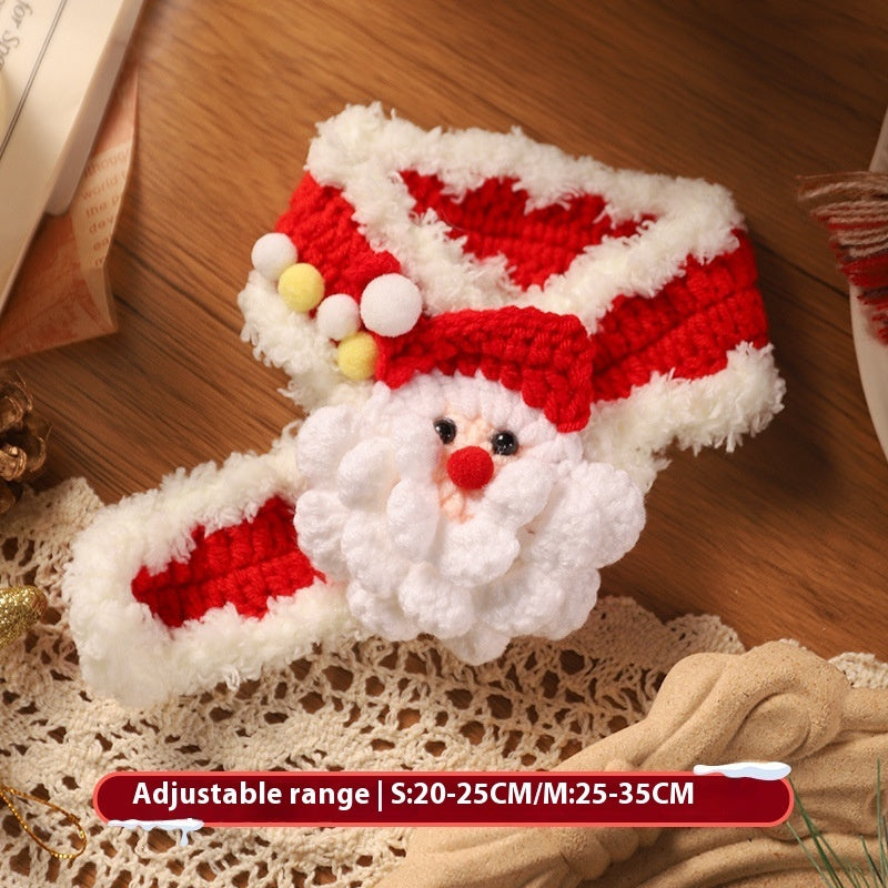 KFX-9153597 Winter Pet Scarf with Cartoon Patterns for Dogs and Cats - Christmas Designs, Wool Material, Multiple Sizes Available