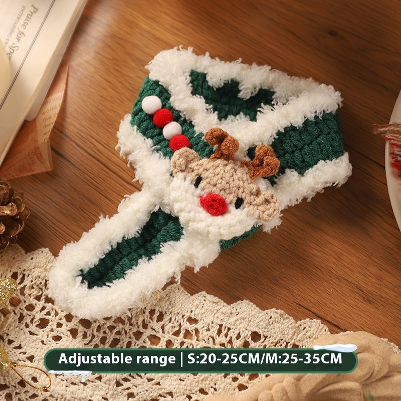 KFX-9153597 Winter Pet Scarf with Cartoon Patterns for Dogs and Cats - Christmas Designs, Wool Material, Multiple Sizes Available