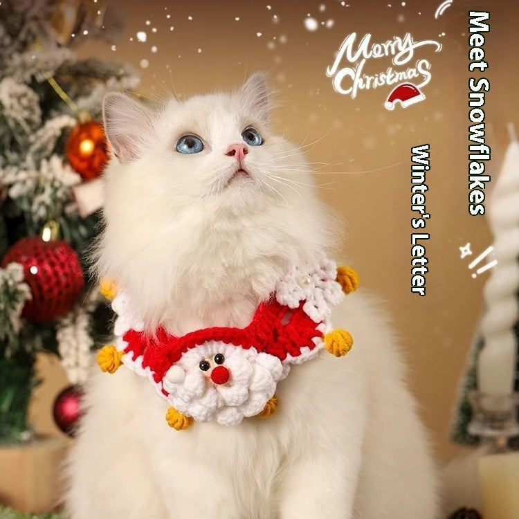 KFX-9153597 Winter Pet Scarf with Cartoon Patterns for Dogs and Cats - Christmas Designs, Wool Material, Multiple Sizes Available
