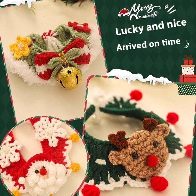 KFX-9153597 Winter Pet Scarf with Cartoon Patterns for Dogs and Cats - Christmas Designs, Wool Material, Multiple Sizes Available