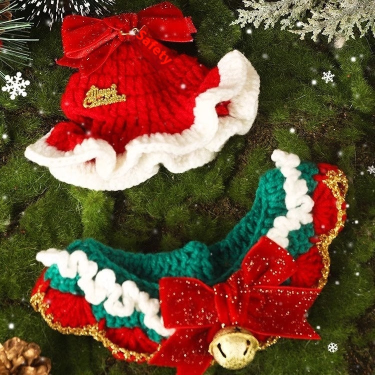 KFX-9153597 Winter Pet Scarf with Cartoon Patterns for Dogs and Cats - Christmas Designs, Wool Material, Multiple Sizes Available