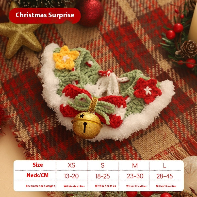 KFX-9153597 Winter Pet Scarf with Cartoon Patterns for Dogs and Cats - Christmas Designs, Wool Material, Multiple Sizes Available