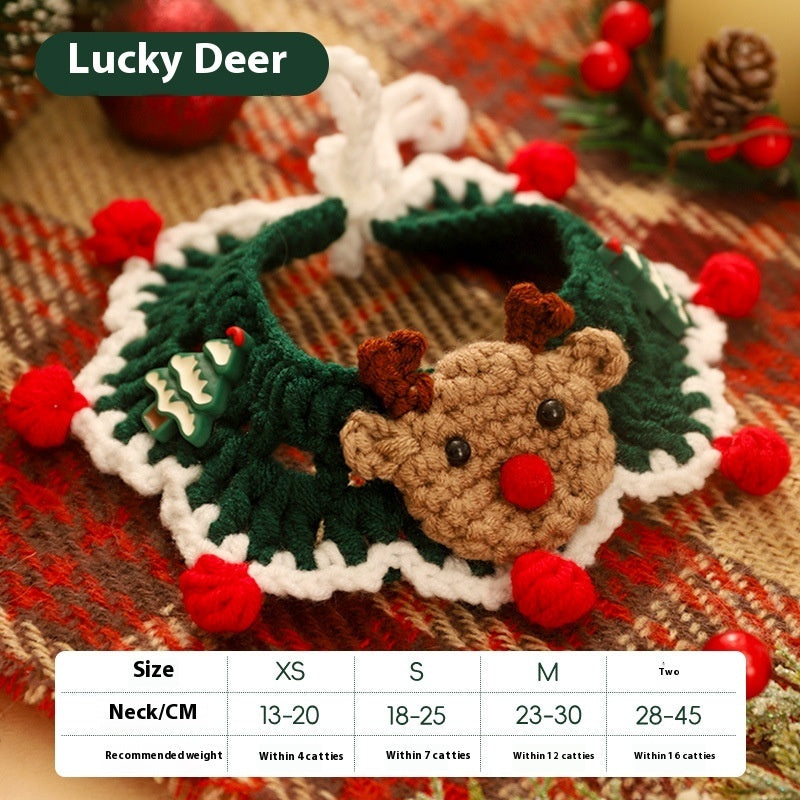 KFX-9153597 Winter Pet Scarf with Cartoon Patterns for Dogs and Cats - Christmas Designs, Wool Material, Multiple Sizes Available
