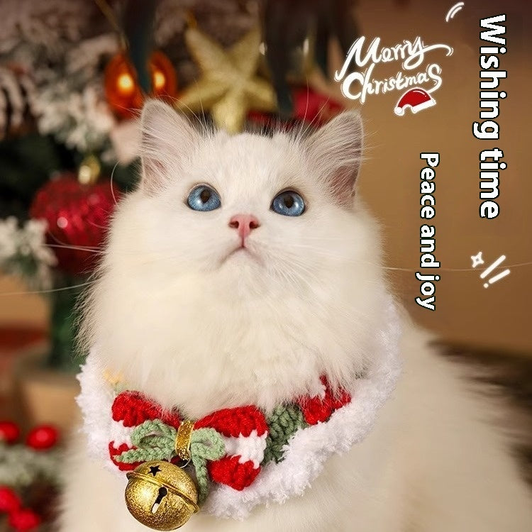 KFX-9153597 Winter Pet Scarf with Cartoon Patterns for Dogs and Cats - Christmas Designs, Wool Material, Multiple Sizes Available