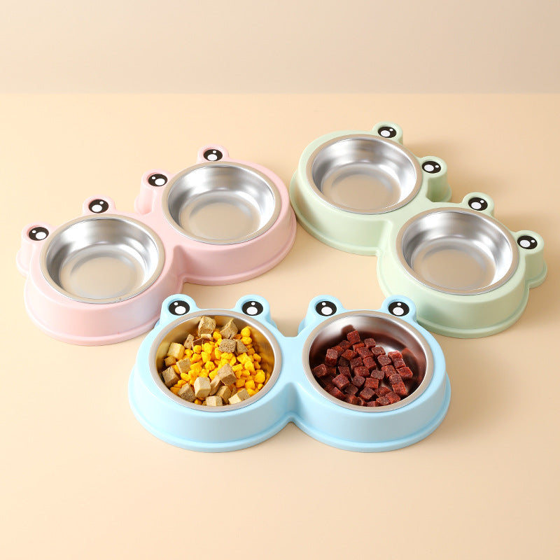 KFX-9156285 Stainless Steel Double Pet Bowl for Dogs and Cats, Ideal for Food and Water