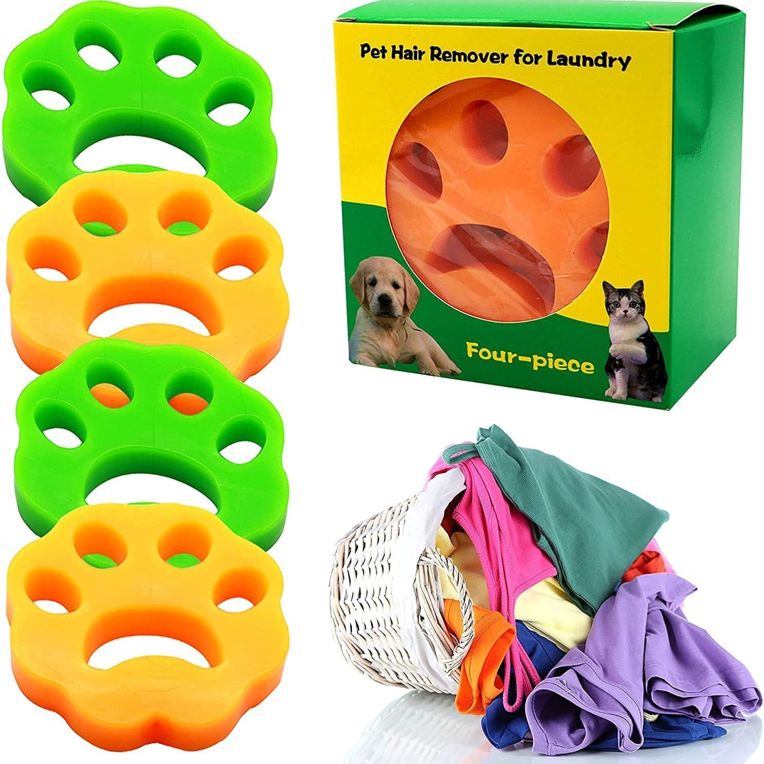 KFX-9157181 Silicone Sticky Clothes Dust Remover - Set of 4 in Yellow and Green