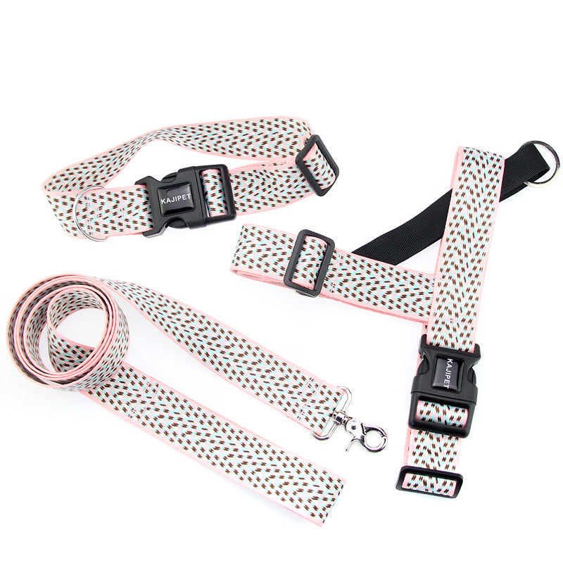 KFX-9158077 Teddy Vest-style Collar and Chest Strap Set for Small and Medium Dogs, Adjustable Nylon Leash and Harness