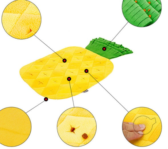 KFX-9160637 Pineapple Sniffer Pad for Dogs - Soft Polar Fleece and Oxford Cloth with Hidden Treats and Sounder