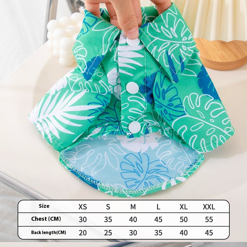 KFX-9162557 Tropical Leaf Print Pet Shirt for Beach Days in Orange and Green