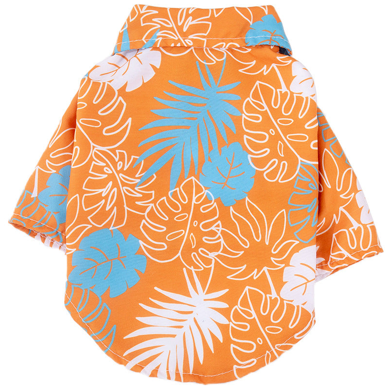 KFX-9162557 Tropical Leaf Print Pet Shirt for Beach Days in Orange and Green