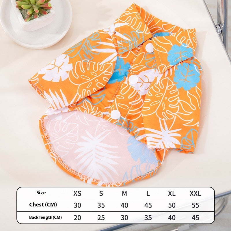 KFX-9162557 Tropical Leaf Print Pet Shirt for Beach Days in Orange and Green