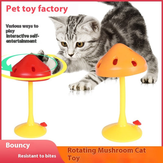 KFX-9165373 Rotating Mushroom Cat Toy for Relieving Stress - Soft Silicone Red and Yellow