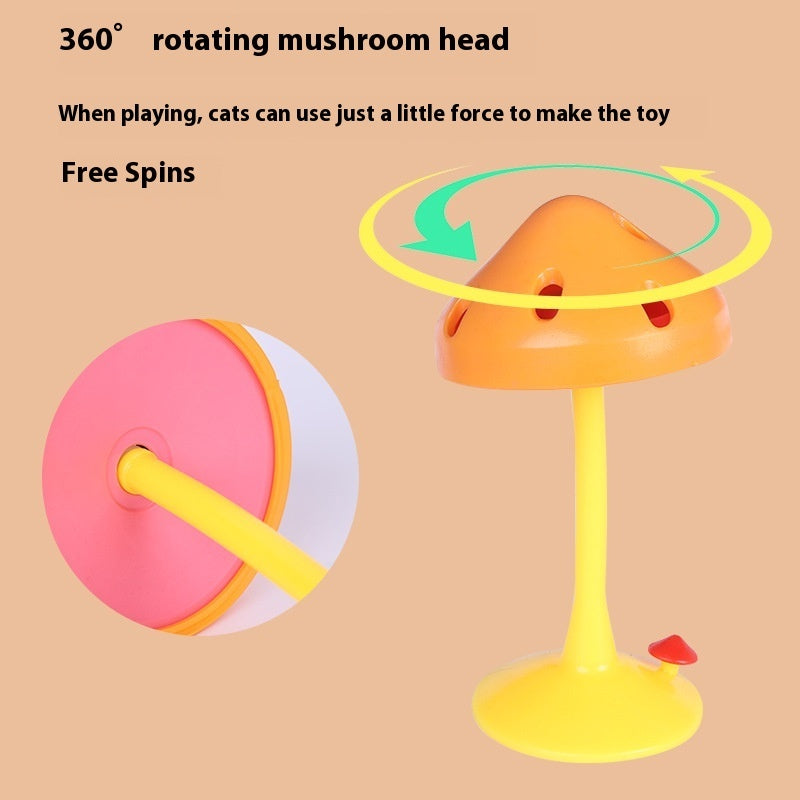 KFX-9165373 Rotating Mushroom Cat Toy for Relieving Stress - Soft Silicone Red and Yellow