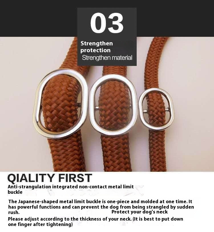 KFX-9170109 Nylon P Chain 2.1M Dog Leash with Hand Holding Rope in Brown
