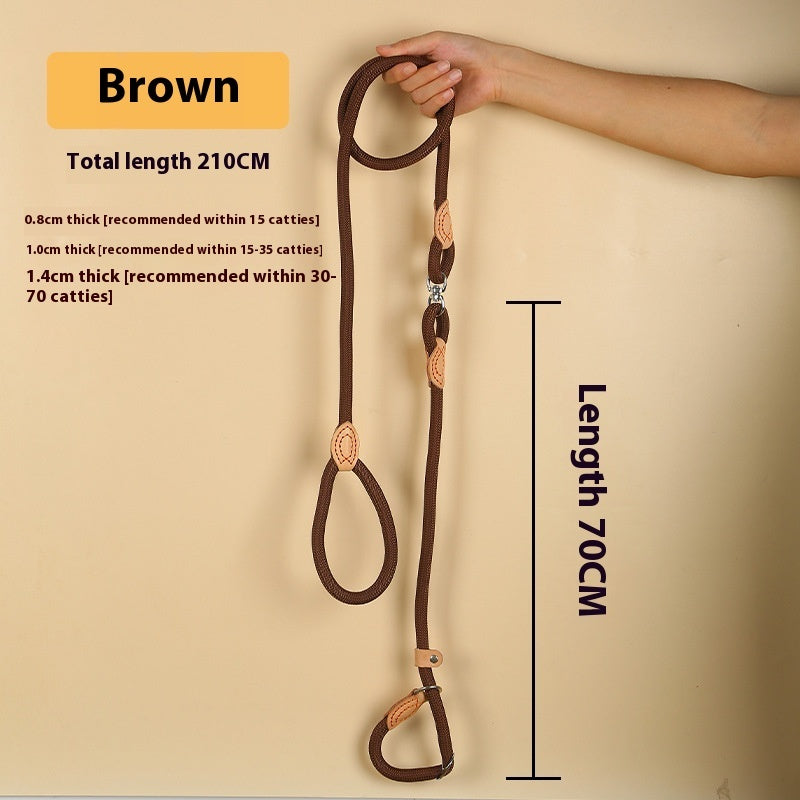 KFX-9170109 Nylon P Chain 2.1M Dog Leash with Hand Holding Rope in Brown