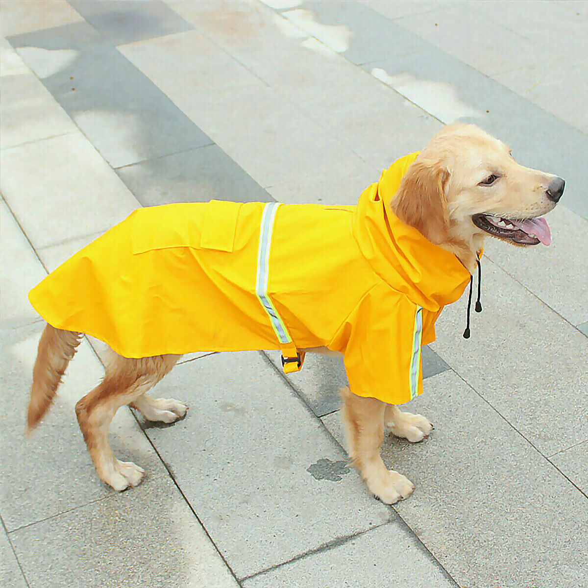 KFX-9171773 Waterproof Dog Raincoat with Reflective Stripe and Hood for Small to Large Breeds